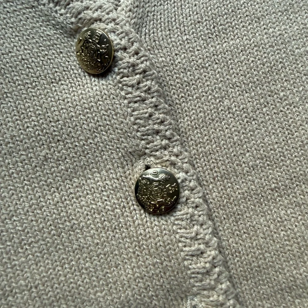 J.Crew NWT Oatmeal Sweater Vest Gold Crest Buttons V-Neck XS